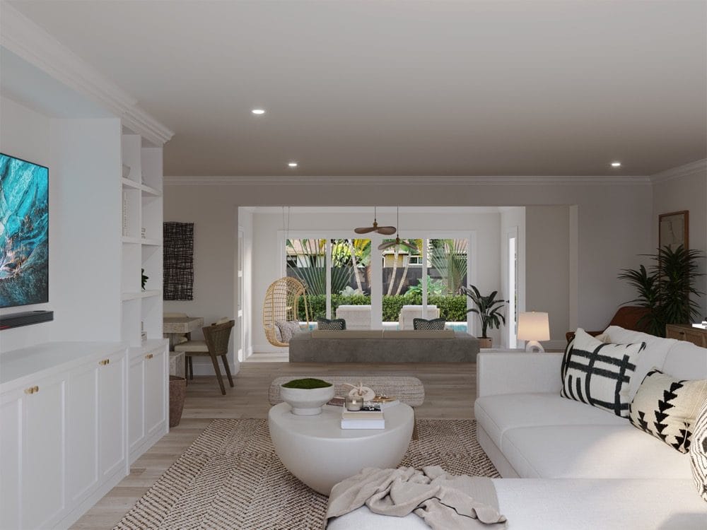 Living room from RENOVA’s Royal Oak Hills whole-home renovation in Boca Raton.