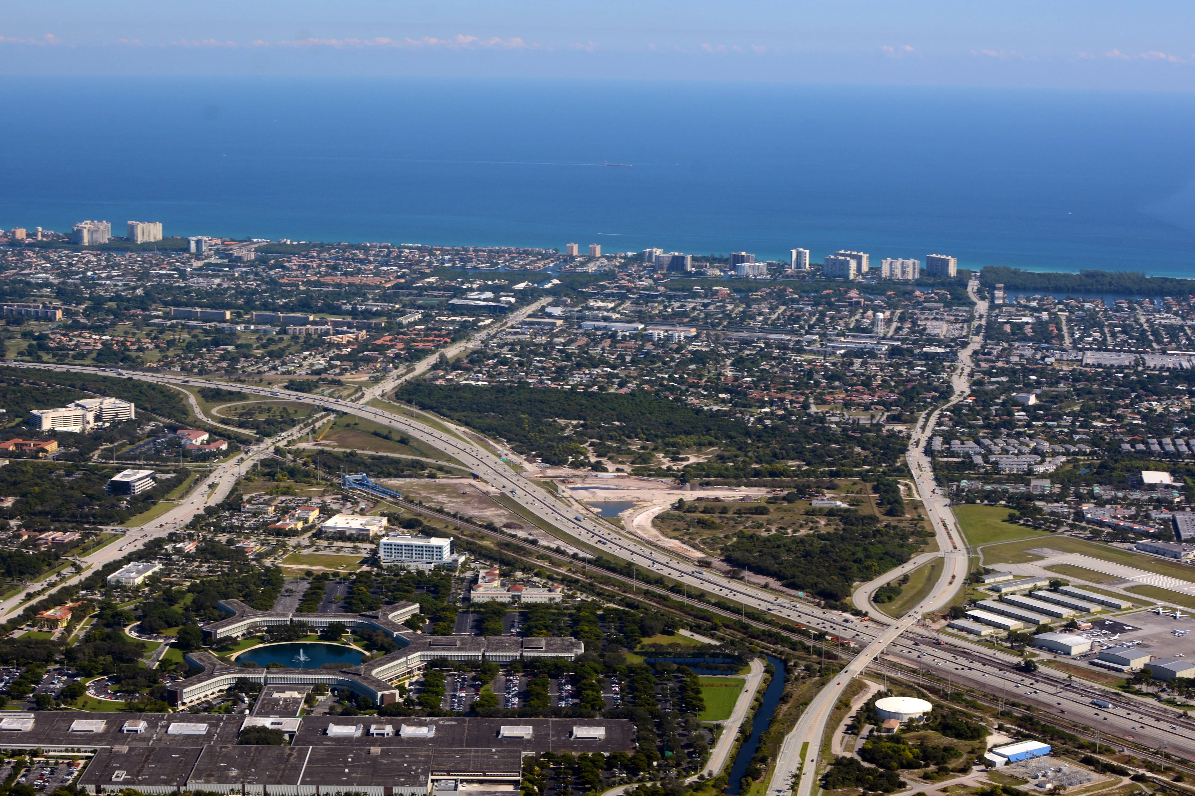 Aerial view across northern Boca Raton toward the Atlantic Ocean.