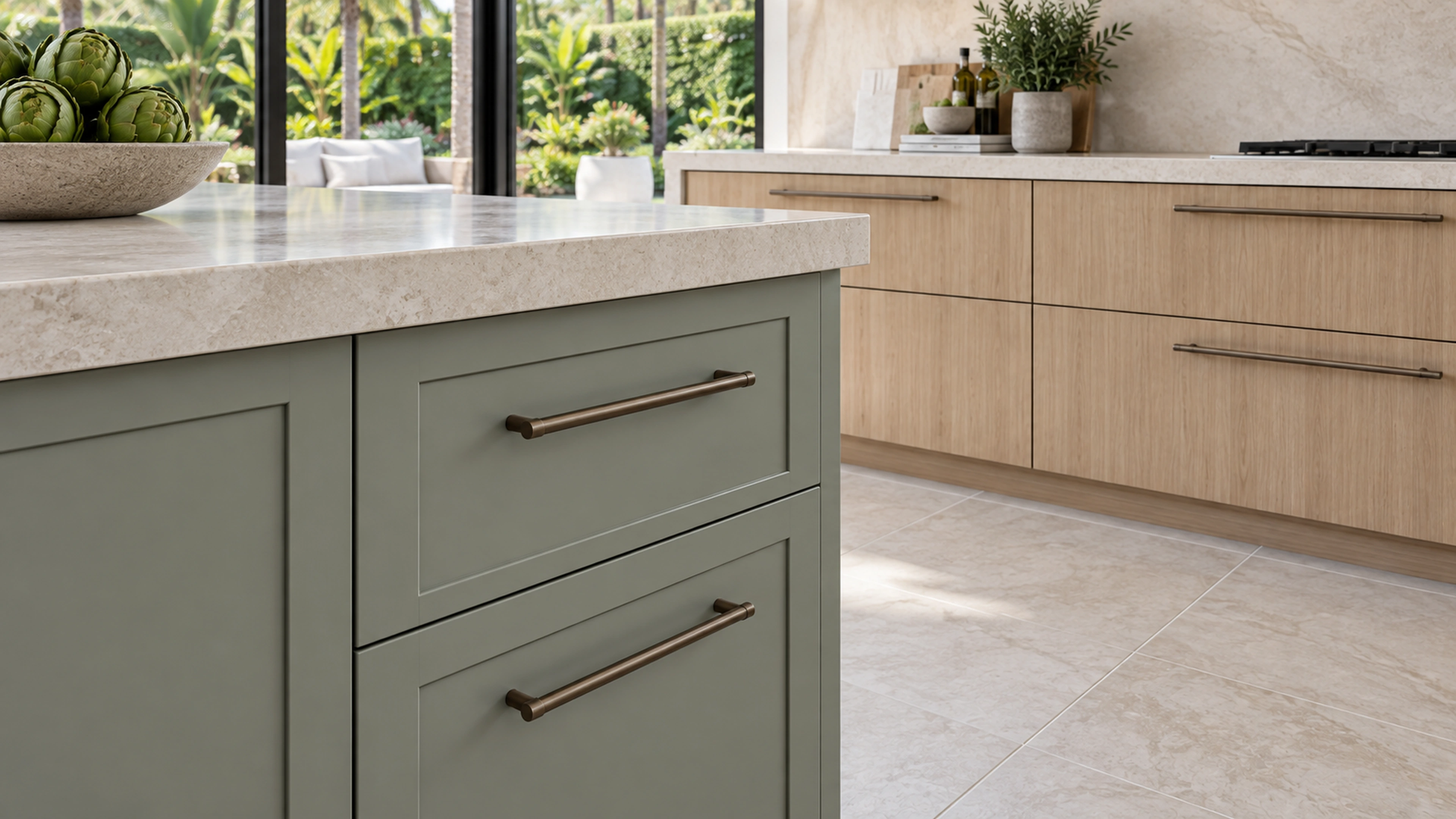Garden Kitchen — cabinetry at close range; design-concept visualization.