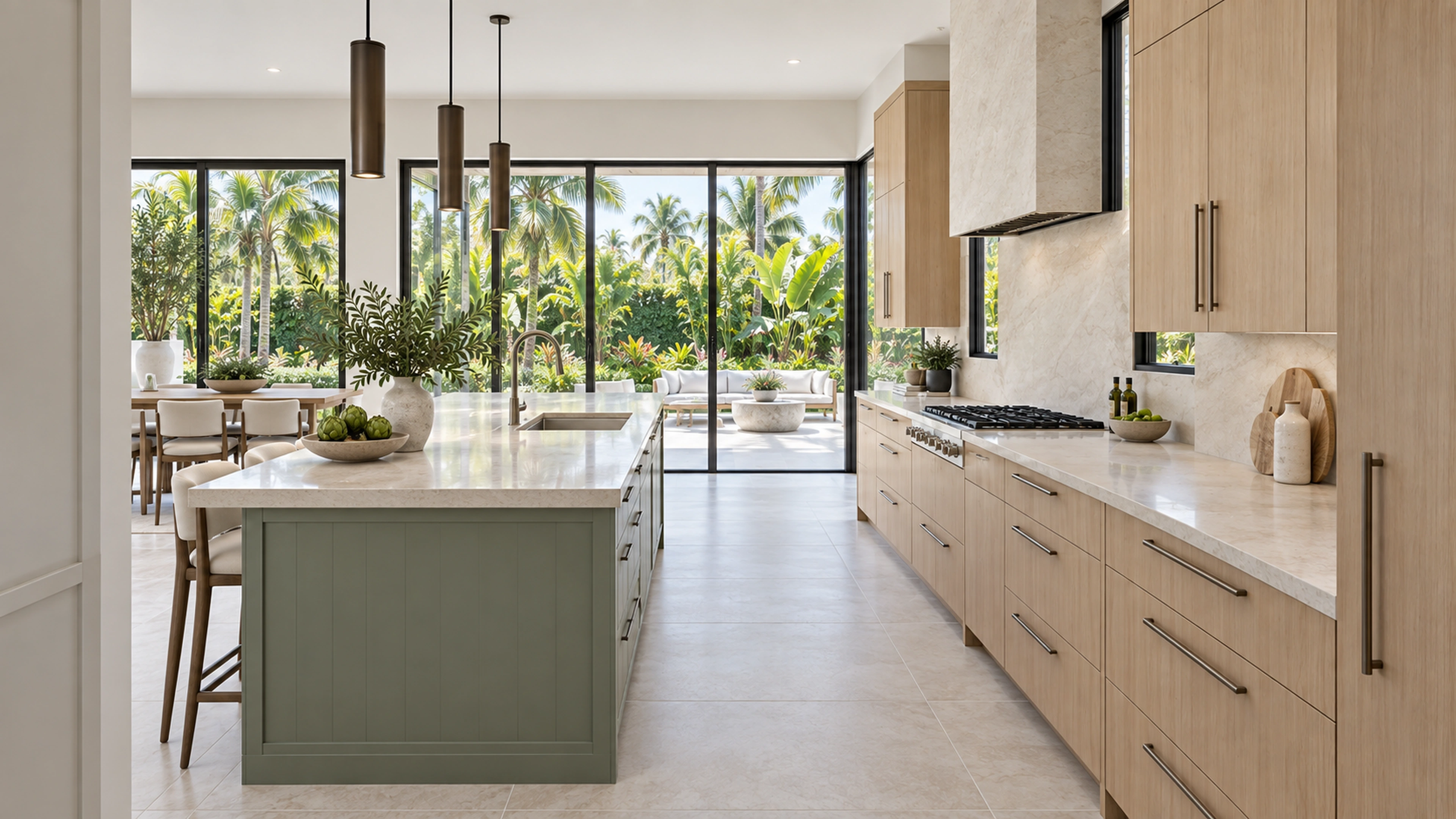 Garden Kitchen — a connected room; design-concept visualization.
