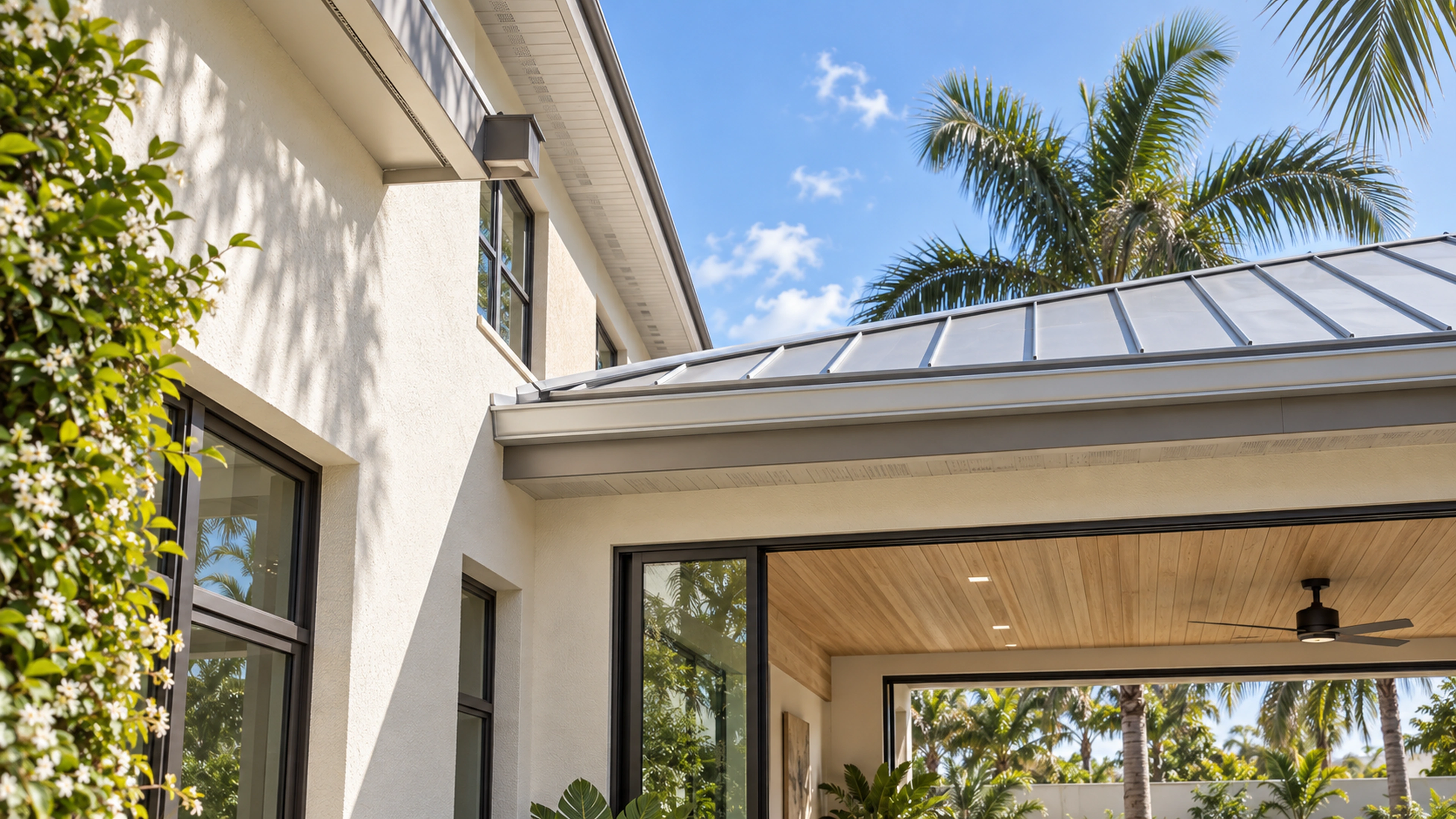 Courtyard Addition — the roof meets the wall; design-concept visualization.