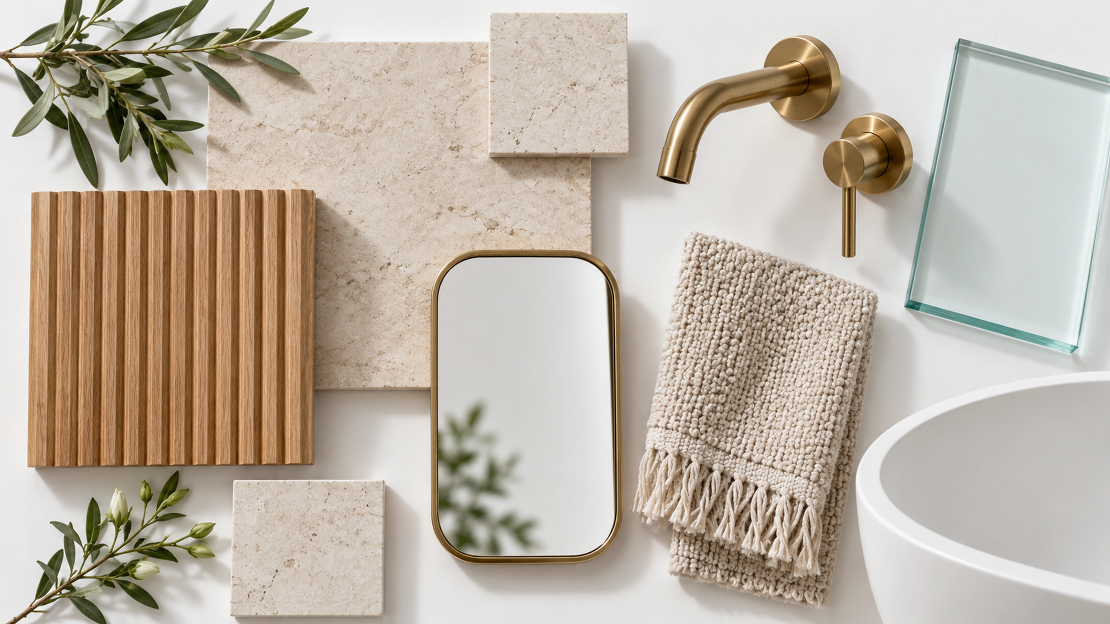 Limestone Bathroom — materials for limestone bathroom; design-concept visualization.