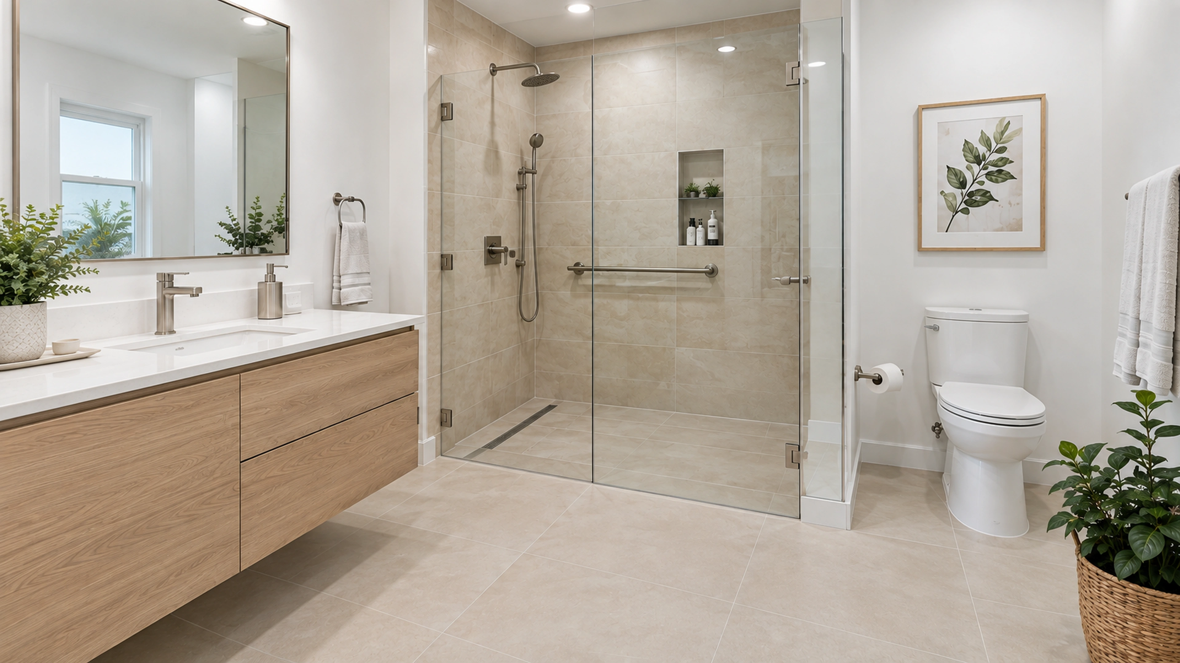 A Calmer Bathroom — shower and bathing; design-concept visualization.