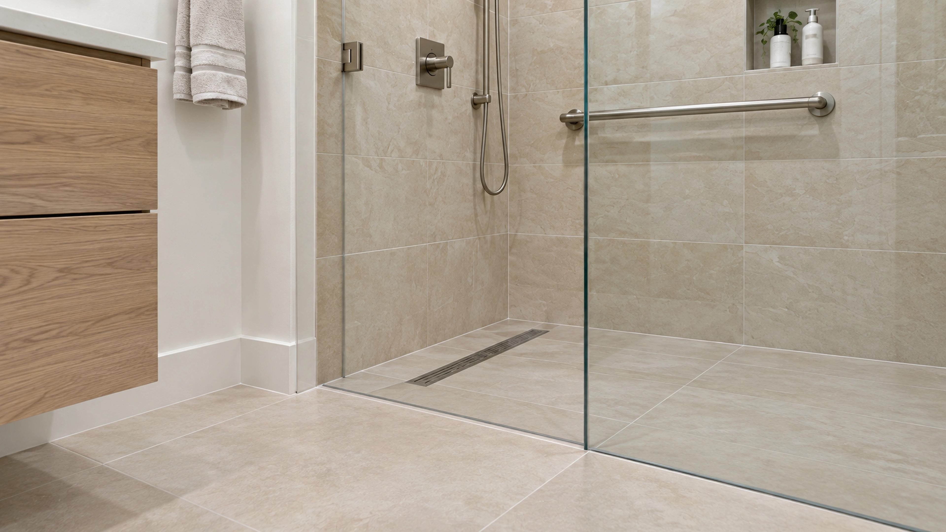 A Calmer Bathroom — where materials meet; design-concept visualization.
