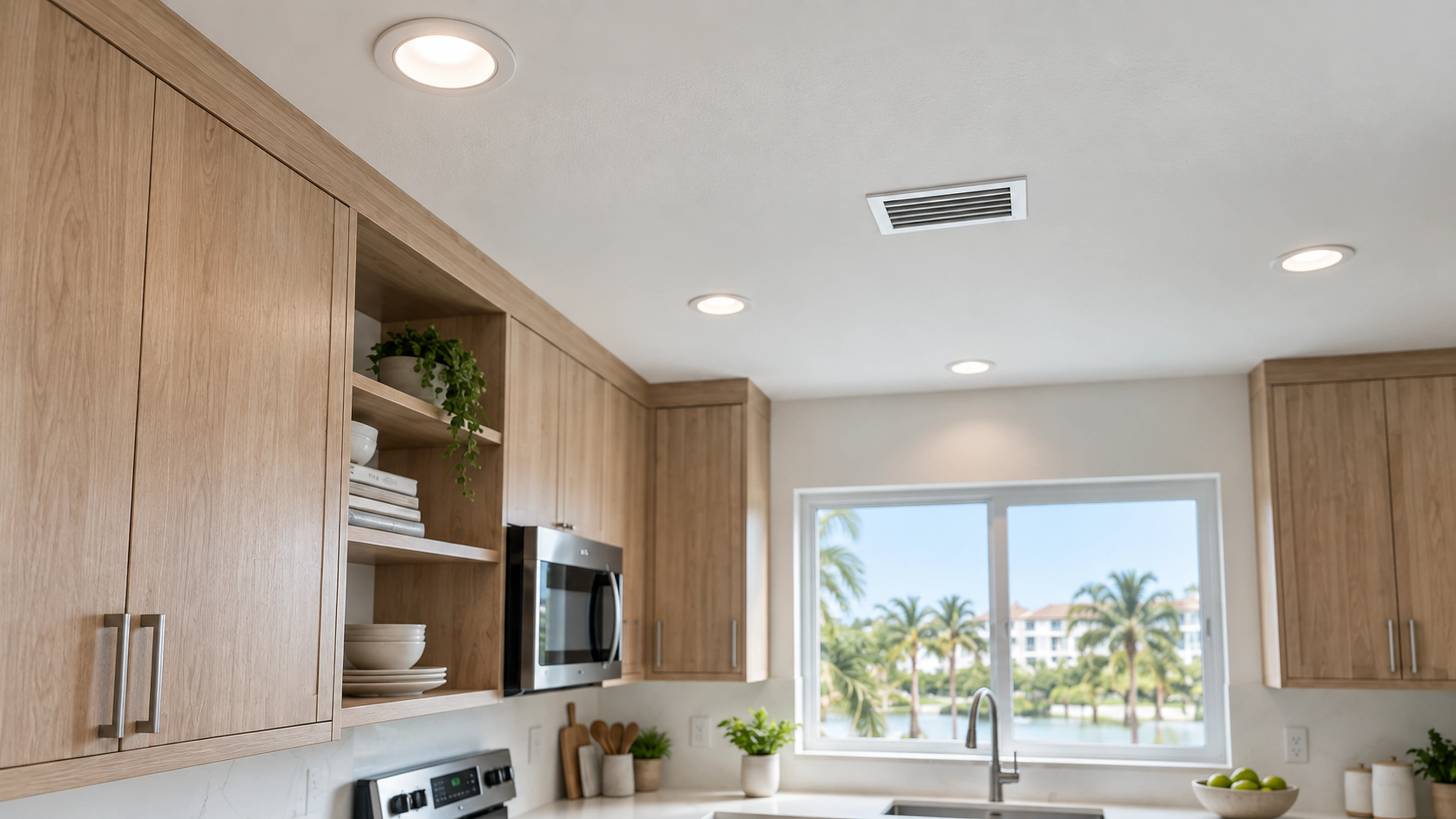 Sage & Oak Kitchen — light over the counter; design-concept visualization.