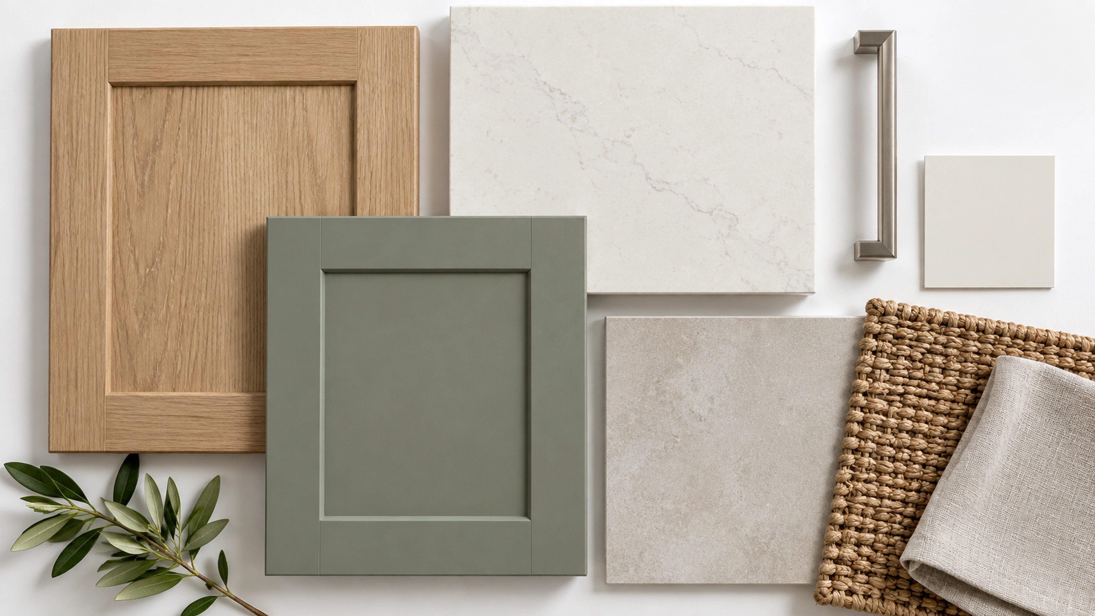 Sage & Oak Kitchen — materials for sage & oak kitchen; design-concept visualization.