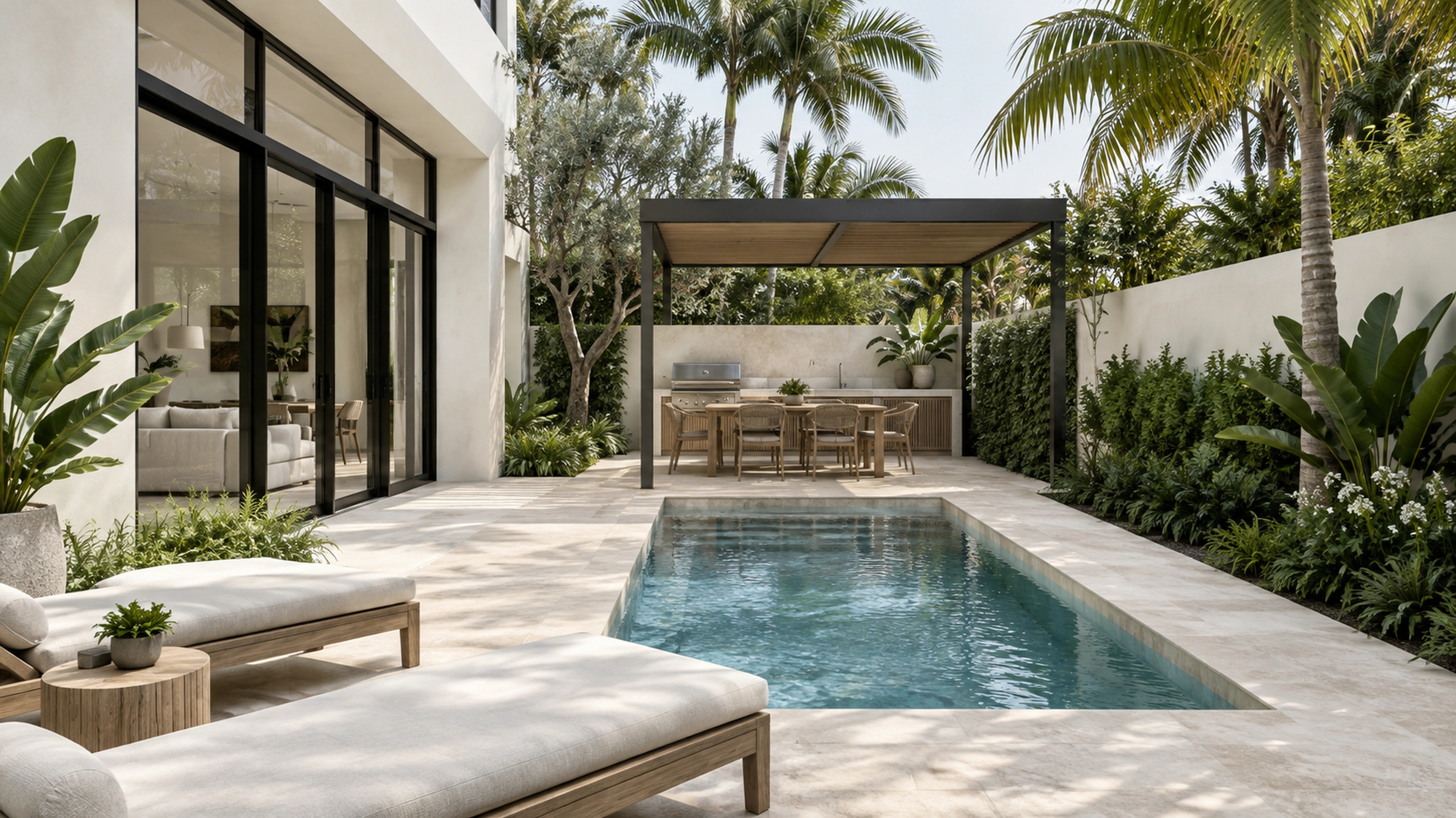 Courtyard Pool & Terrace — a room beyond the walls; design-concept visualization.