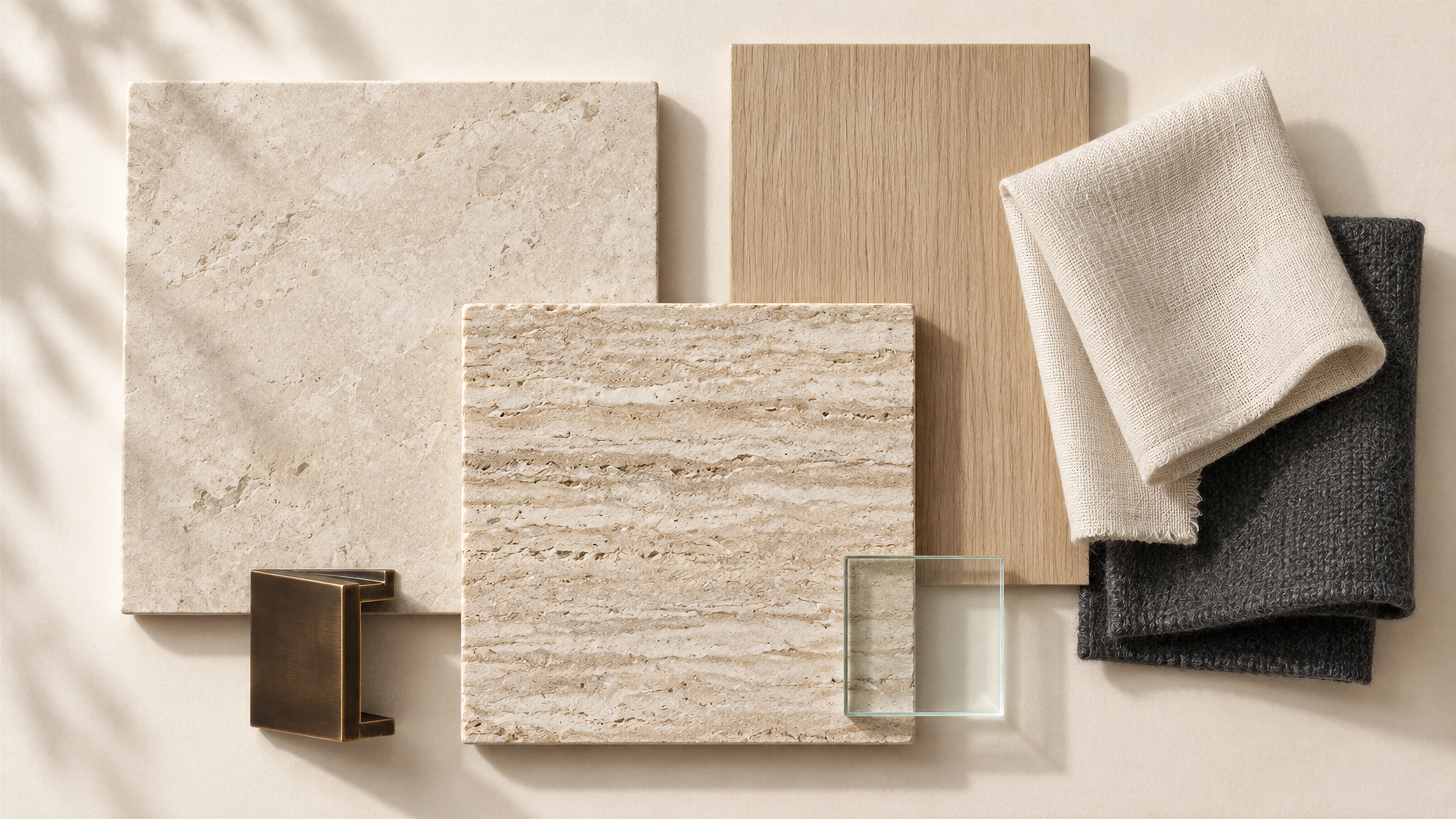 Mizner Park Apparel Boutique — limestone, oak, bronze and cloth; AI-generated design-concept visualization.