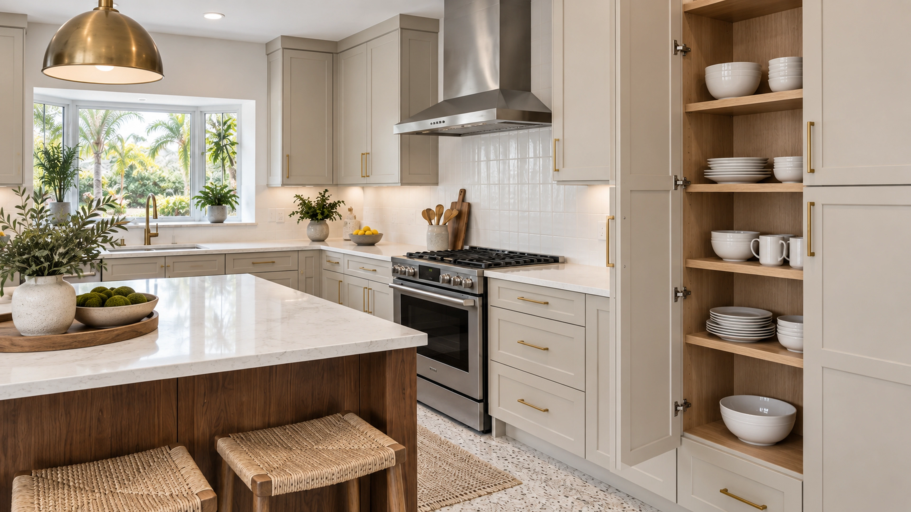 Family Kitchen — storage within reach; design-concept visualization.