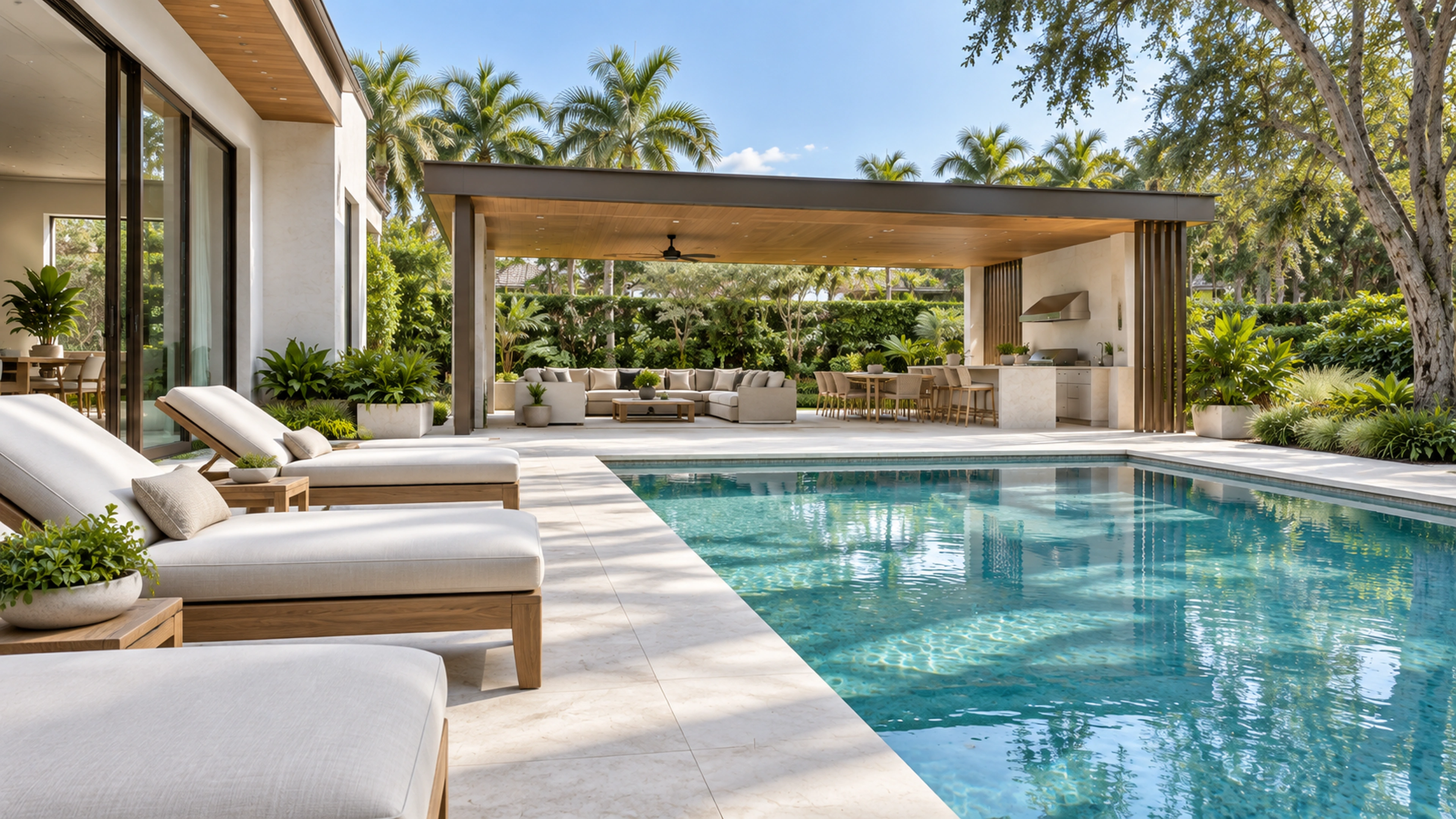 Garden Pavilion & Pool — a quieter place by the water; design-concept visualization.