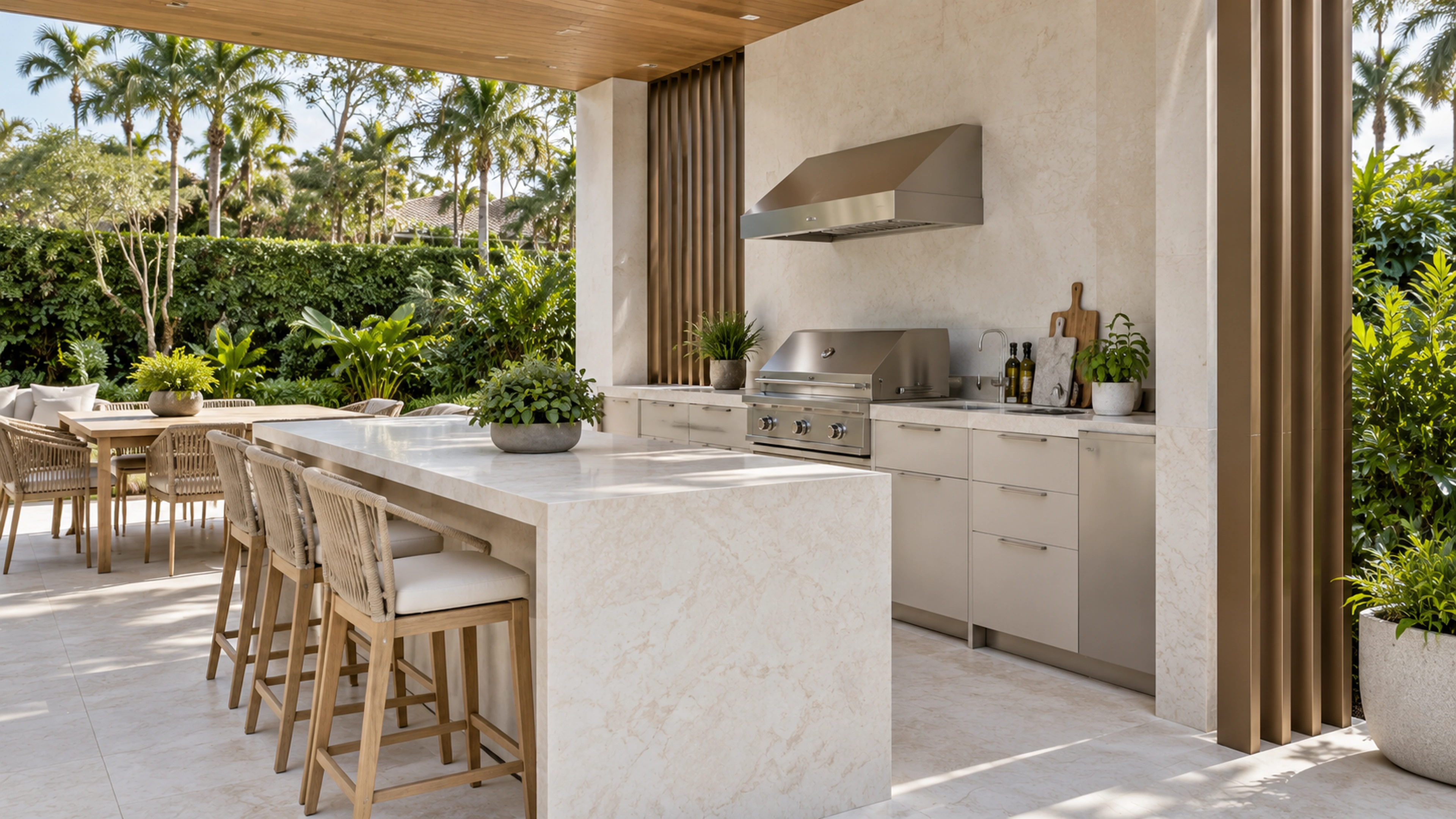 Garden Pavilion & Pool — cooking outdoors; design-concept visualization.
