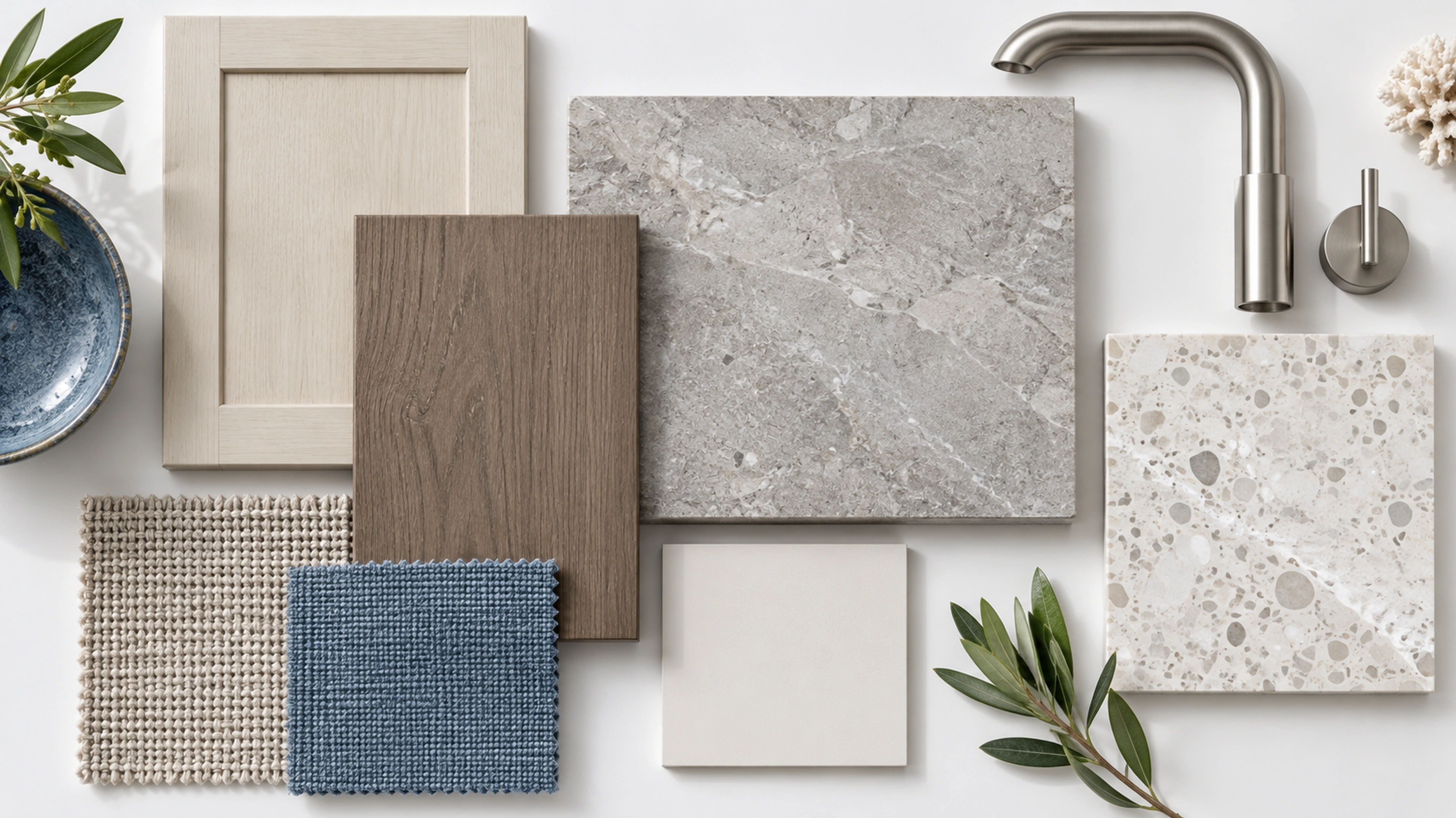Coastal Kitchen — materials for coastal kitchen; design-concept visualization.
