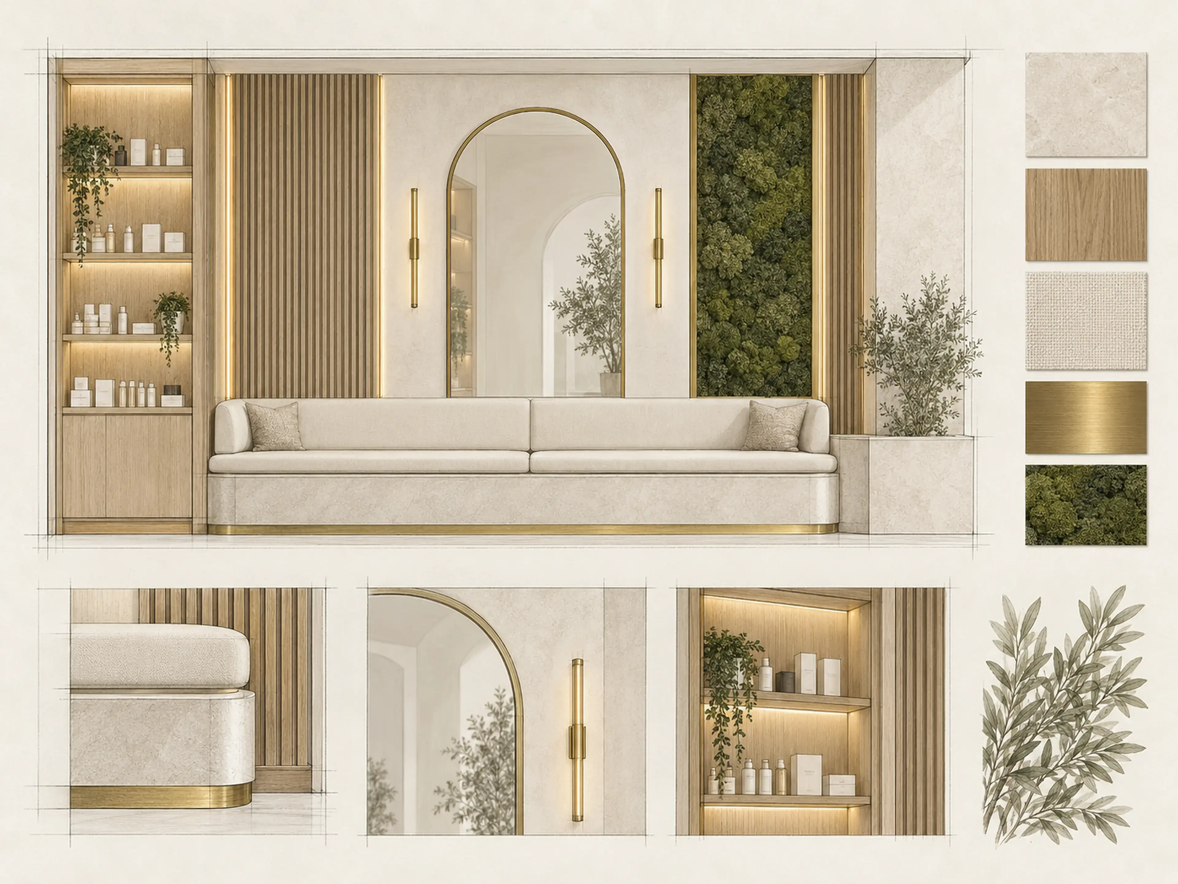 Supplemental architectural elevation and material study for the Rové Salon waiting wall.