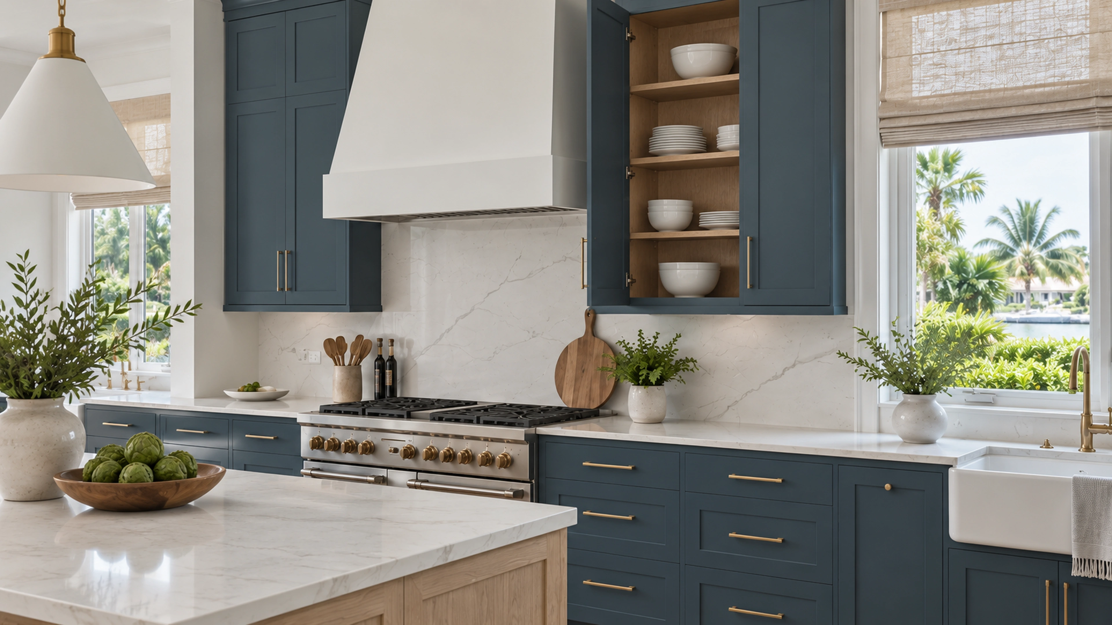 River Light Kitchen — storage within reach; design-concept visualization.