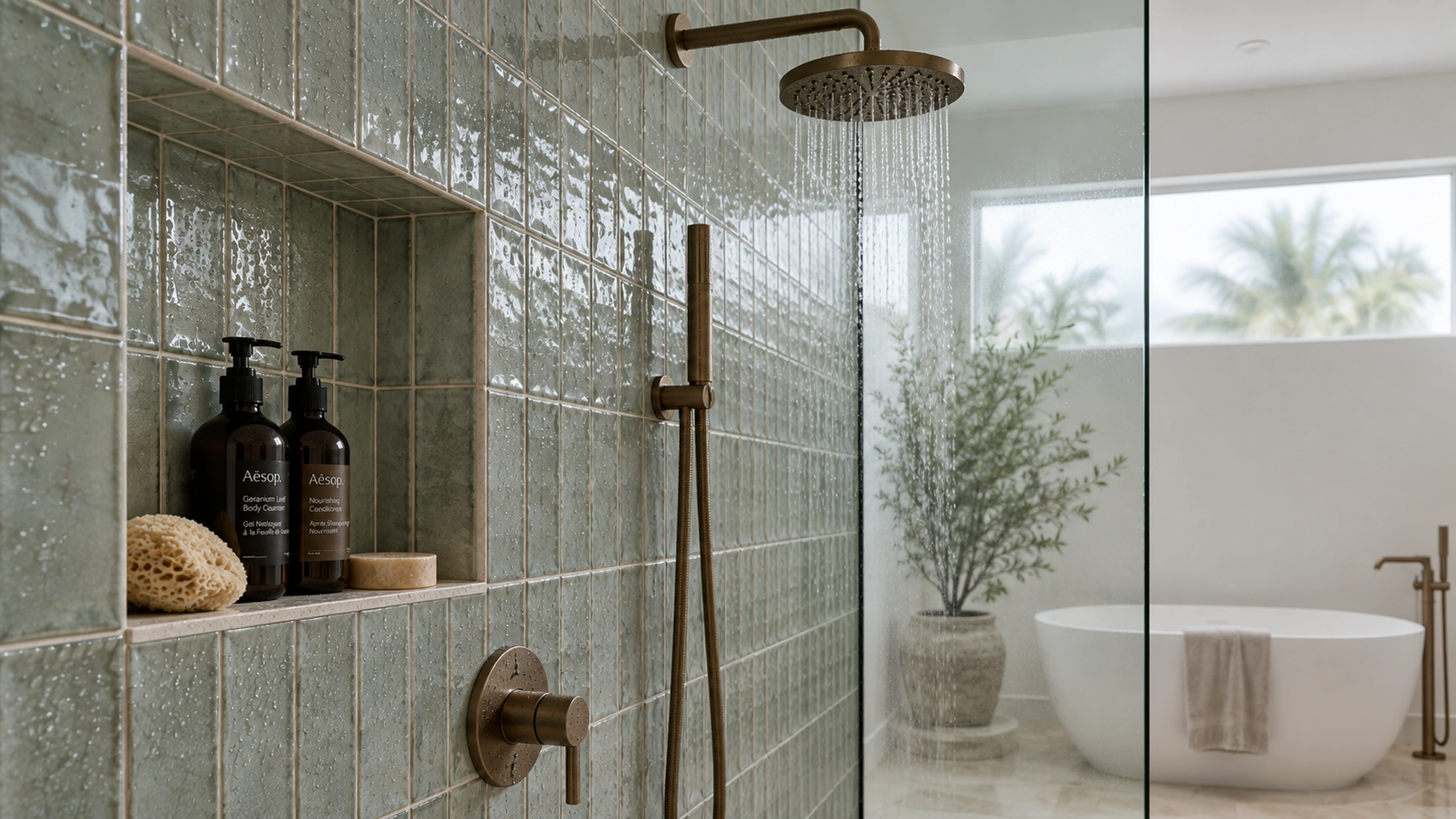 The Spa Bathroom — inside the shower; design-concept visualization.