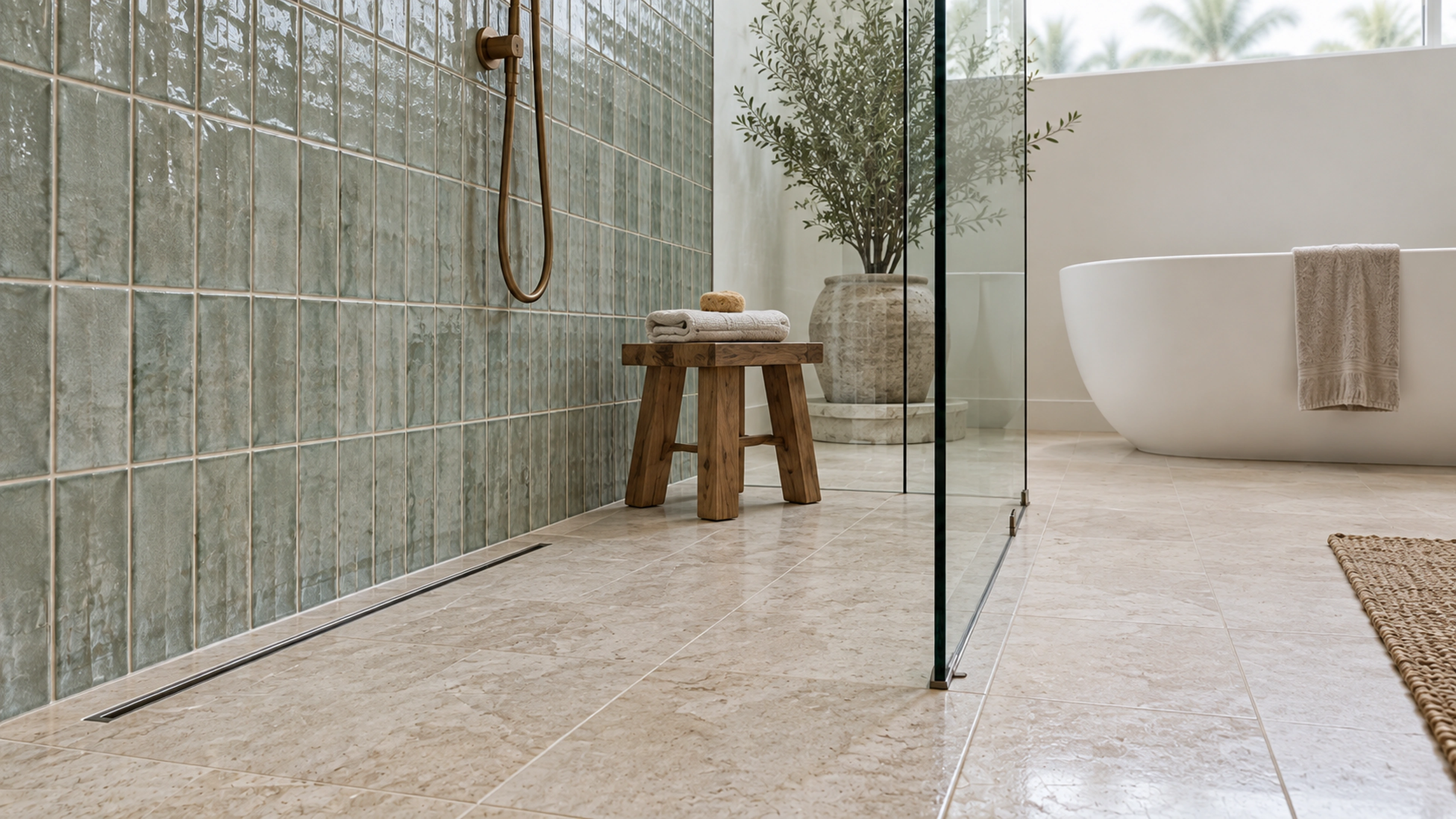 The Spa Bathroom — where materials meet; design-concept visualization.