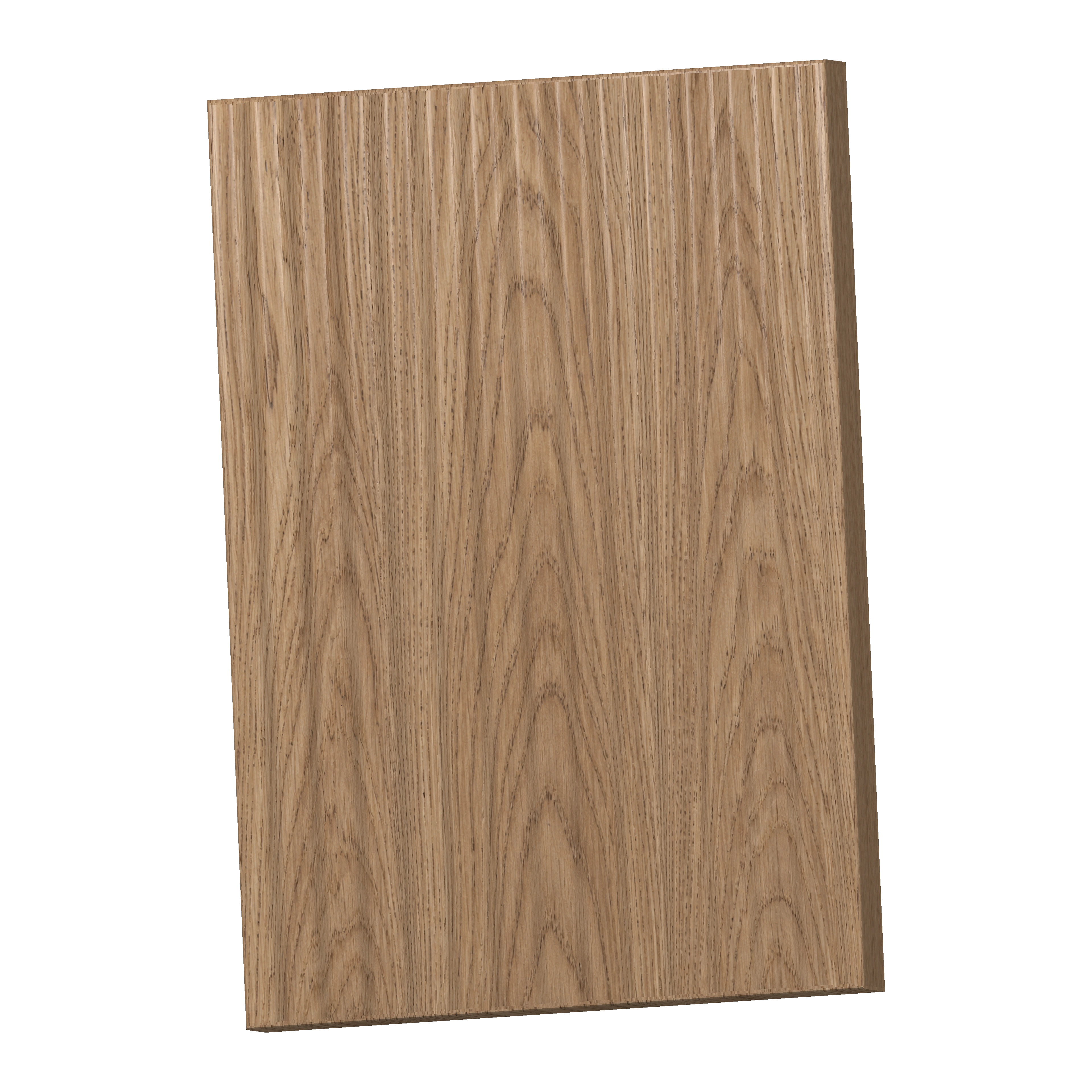 A natural oak panel with fine milled relief and uninterrupted vertical wood grain.